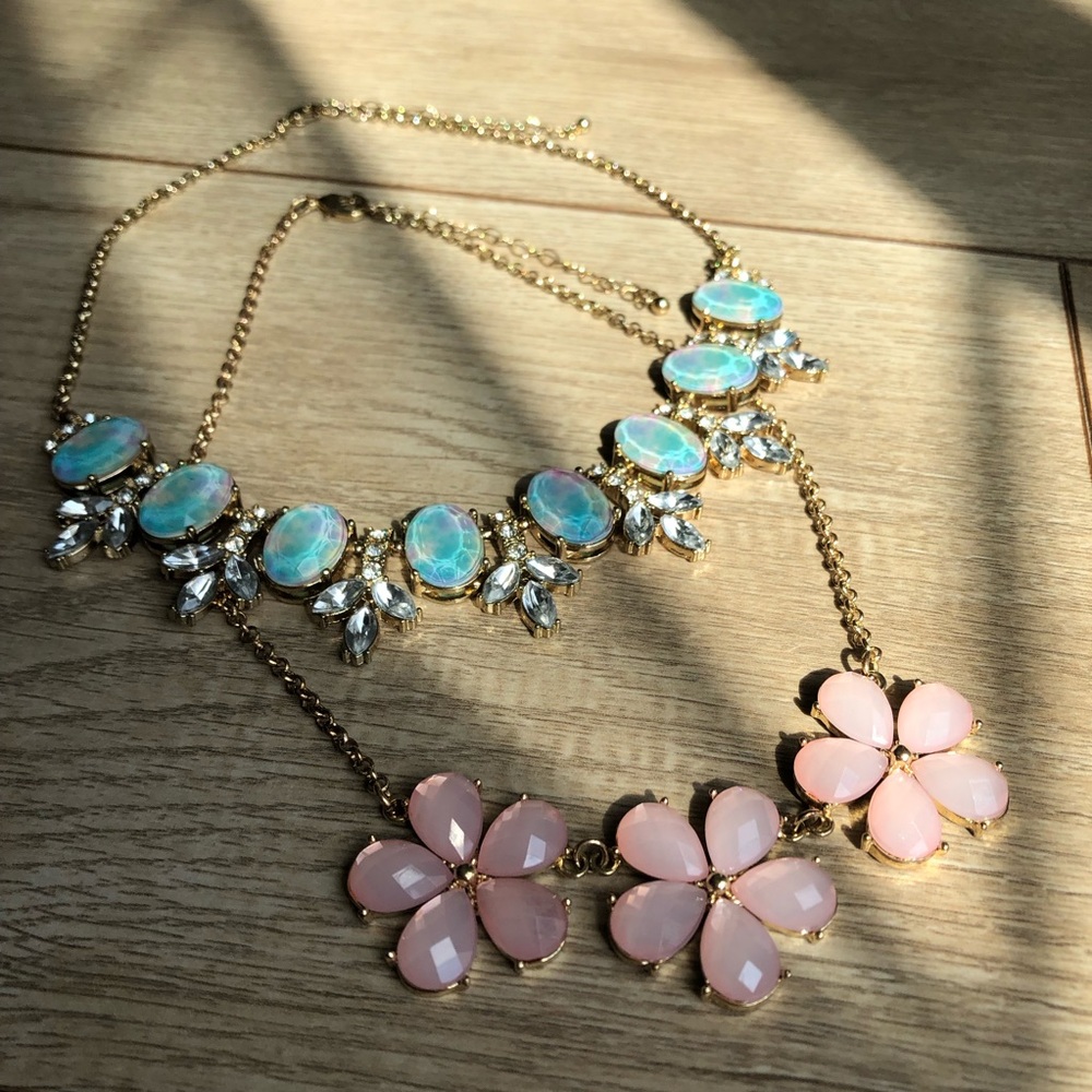 Gold Gem Floral Statement Necklace Set